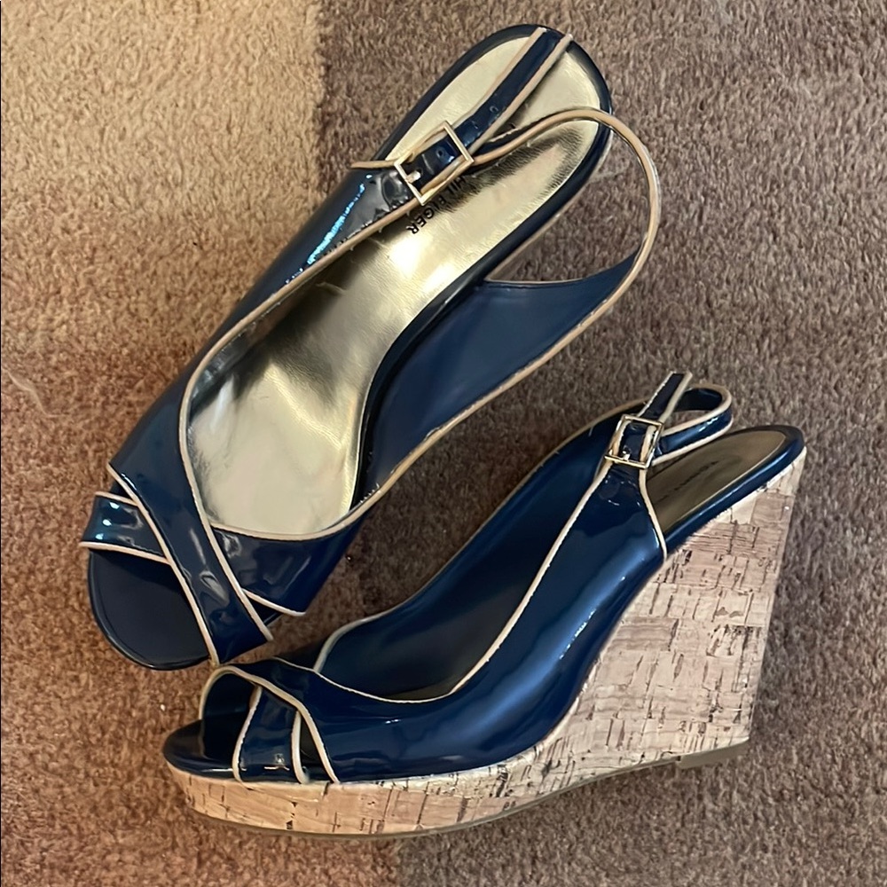Tommy Hilfiger Blue and Cream Wedges